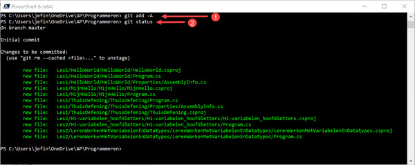 git status na git add -A of git add --all